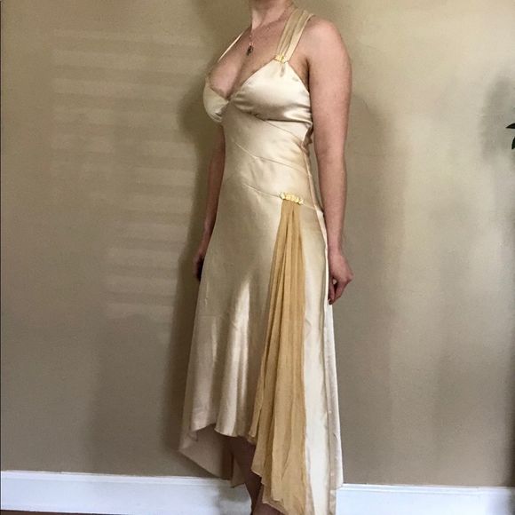 VINTAGE Allen Schwartz gold satin dress | Gatsby 20s 30s - Picture 2 of 14
